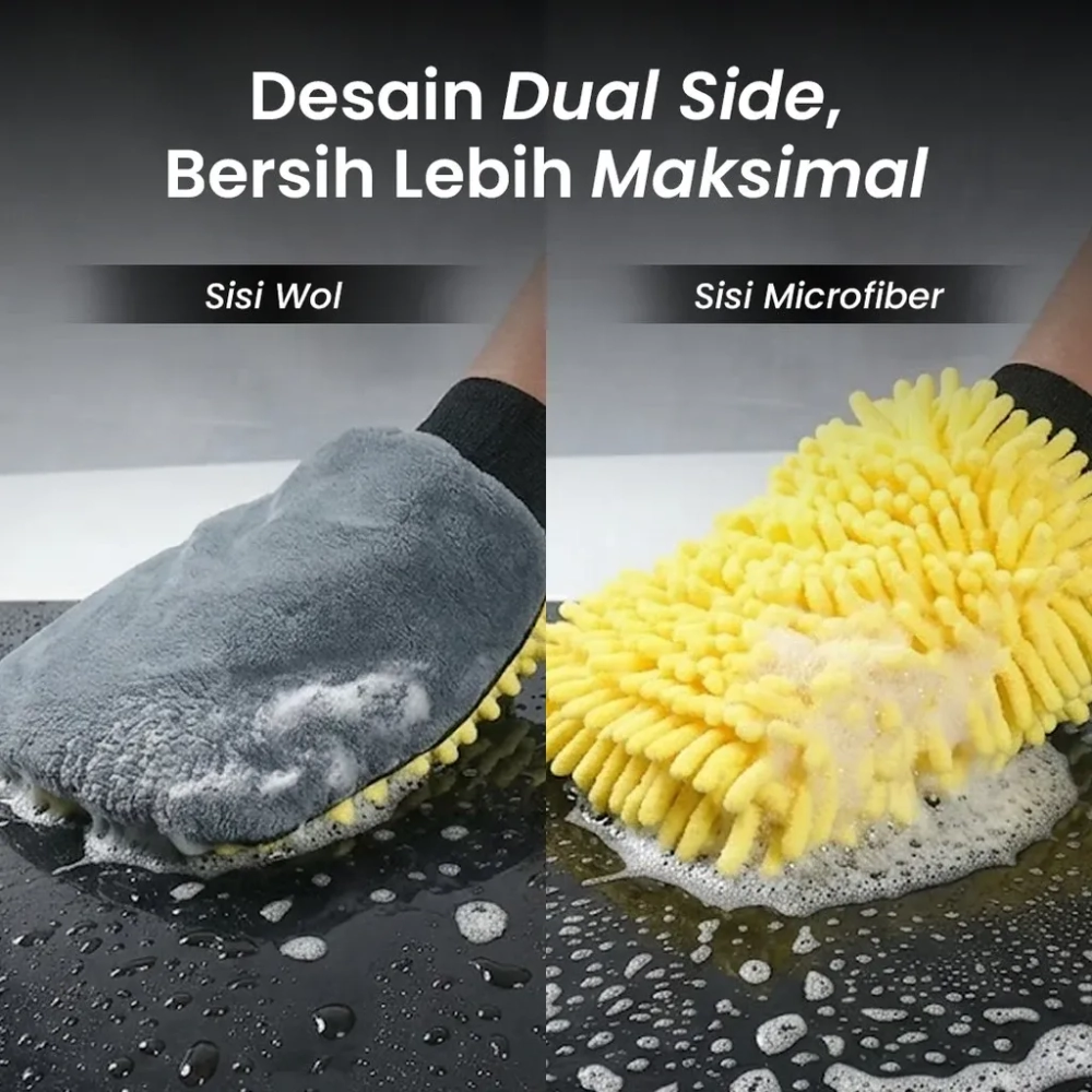 Sarung Tangan Lap Mobil Microfiber Wool Dual Side Car Wash Glove