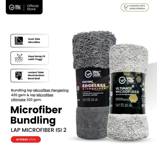 Paket Bundling Microfiber Mobil & Motor Waxouse – Drying Edgeless 420GSM + Ultimate 320GSM Super Halus