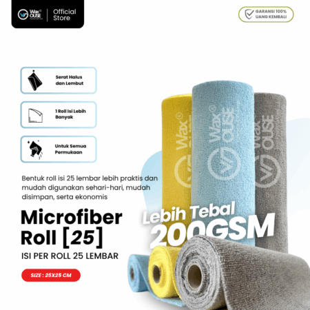 Waxouse Microfiber Roll 25x25 cm Isi 25 Lembar 200gsm Kain Microfiber Serbaguna Tanpa Jahitan